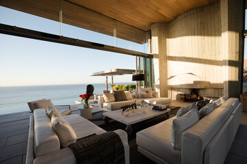 Sofa and fireplace  in modern living room