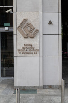 Warsaw, Poland - August 22, 2021: View at Stock Exchange logotype and entrance