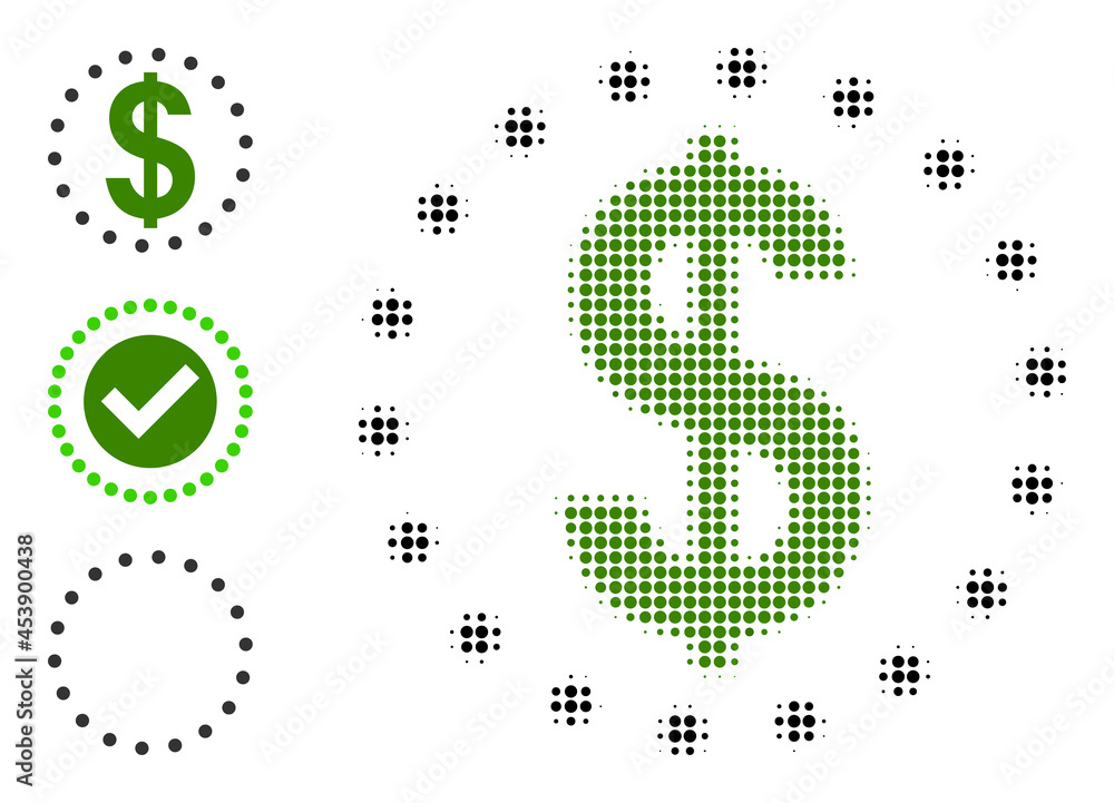 Poster halftone dollar zone. dotted dollar zone made with small circle elements. vector illustration of dol