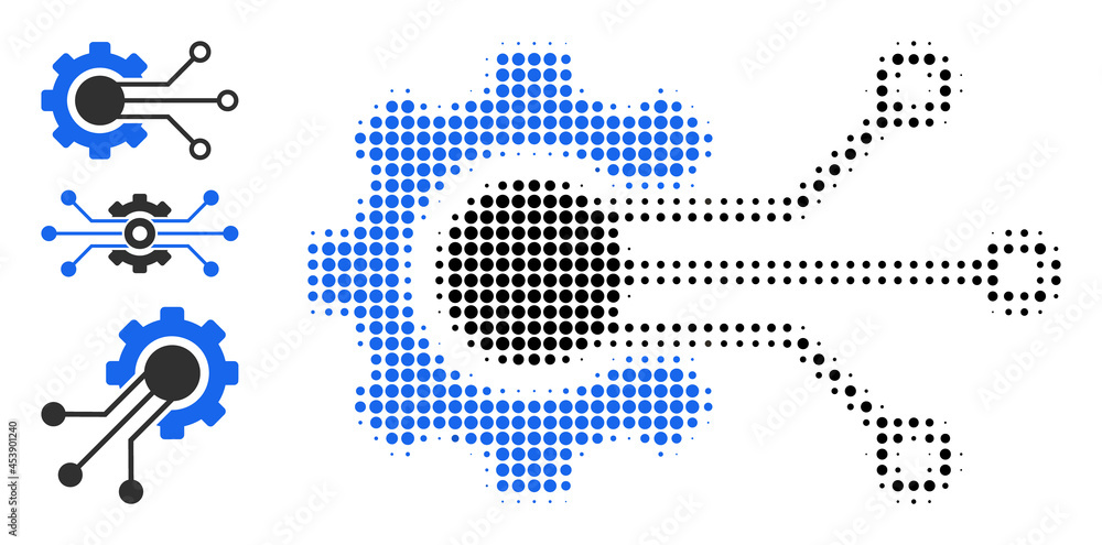 Poster halftone gear solution. dotted gear solution generated with small circle points. vector illustration