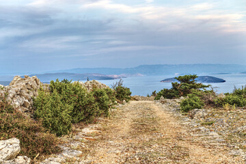 scenic hiking trail on cres island in the adriatic sea