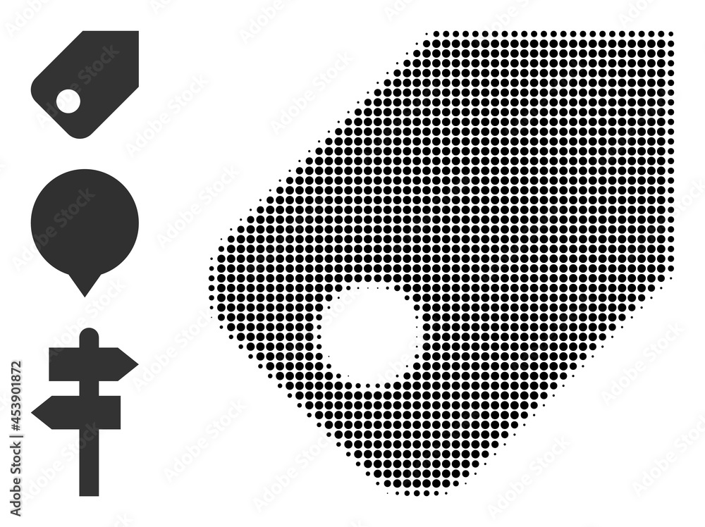 Poster halftone tag. dotted tag made with small circle elements. vector illustration of tag icon on a white