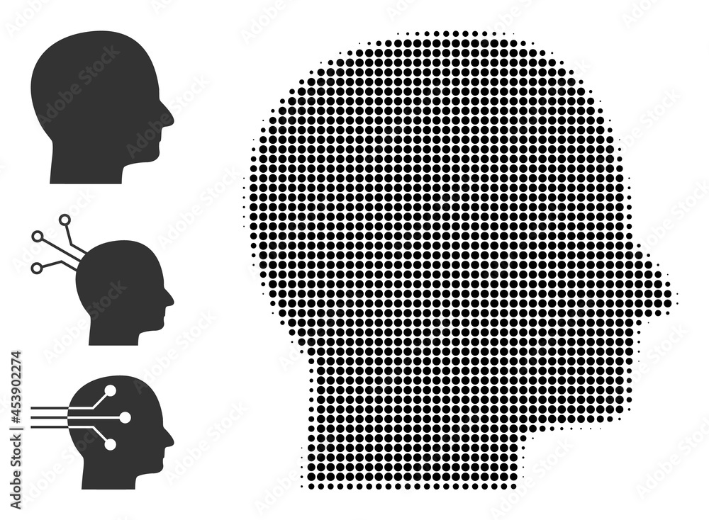 Poster halftone human head. dotted human head generated with small circle pixels. vector illustration of hu