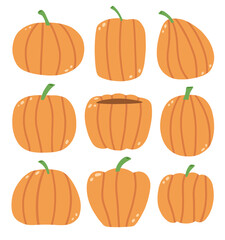 Hand drawn cute pumpkins set. Vector illustrations isolated on white background.