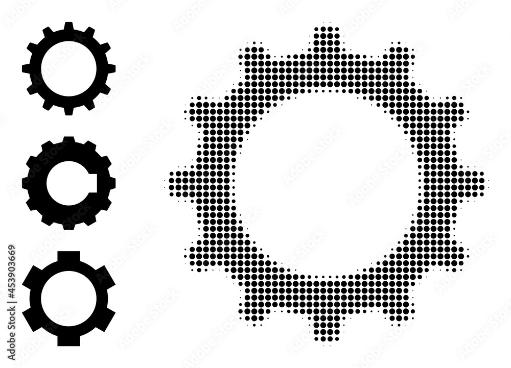 Poster halftone cogwheel. dotted cogwheel constructed with small circle elements. vector illustration of co