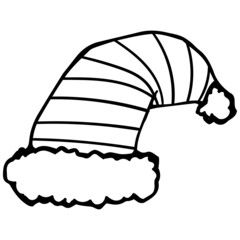 Santa's Christmas hat, black outline, doodle. Design for stickers, postcards, posters, holiday decorations, clothes.