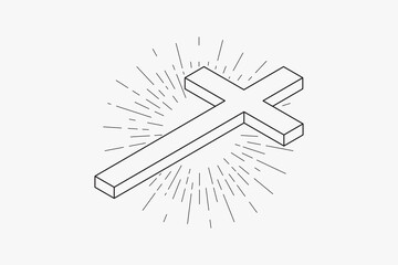 Christian cross, perspective icon. Obituary, funeral design element. Vector illustration