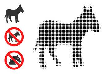 Halftone donkey. Dotted donkey constructed with small circle points. Vector illustration of donkey icon on a white background. Halftone array contains circle dots.