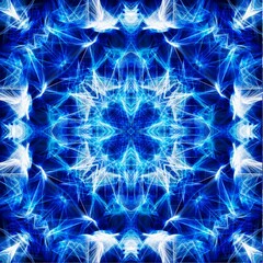 Geometric design, mosaic kaleidoscope. Blue and white colous. Beautiful multicolor kaleidoscope texture.
