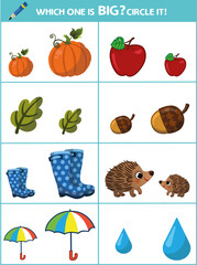 Which one is big? Circle it! Educational page for children. Vector illustration.