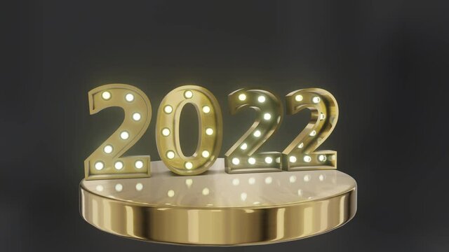 Rotating gold lettering 2022 and new year fireworks - 3d rendering
