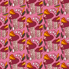 Seamless pattern with mushrooms