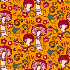 Seamless pattern with mushrooms