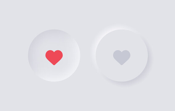 Like Icon Love Button In Neumorphism Style. For Ui Ux Design Elements Or Heart Icon With Neumorphic In Modern Circle