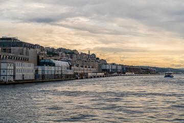 Construction site on the Bosphorus at sunrise
