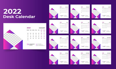 Desk Calendar template.The week monday on Sunday. Set of 12 Month