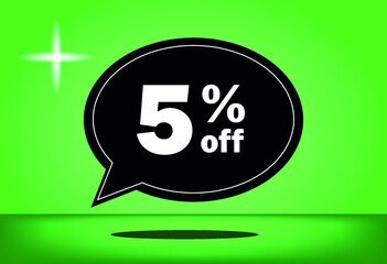 5% off - black and green floating balloon - with green background - banner for discount and reduction promotional offers