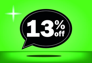 13% off - black and green floating balloon - with green background - banner for discount and reduction promotional offers