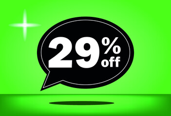 29% off - black and green floating balloon - with green background - banner for discount and reduction promotional offers