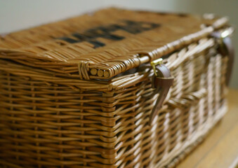 a woven wicker hamper basket from Fortnum & Mason, London UK