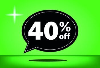 40% off - black and green floating balloon - with green background - banner for discount and reduction promotional offers