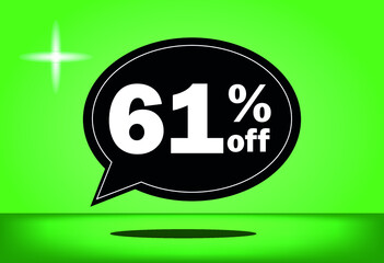 61% off - black and green floating balloon - with green background - banner for discount and reduction promotional offers