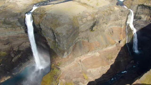 Aerial view of Haifoss and Granni waterfalls in Iceland