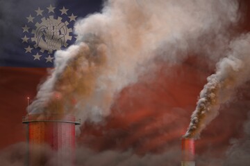 Global warming concept - heavy smoke from factory chimneys on Myanmar flag background with space for your text - industrial 3D illustration