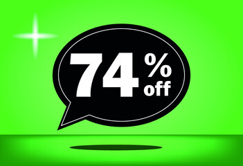 74% off - black and green floating balloon - with green background - banner for discount and reduction promotional offers