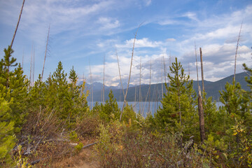 Lake McDonald at Glacier National Park with mountain range background
