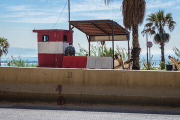 Naklejka premium Military checkpoint on a street in Beirut capital city of Lebanon