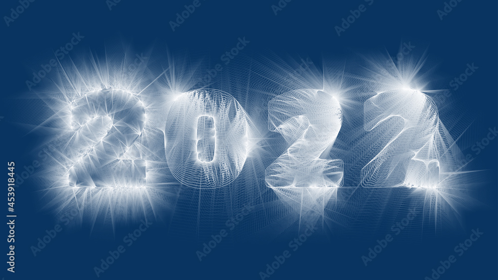Poster sparkling '2022' on a dark blue background. vector graphics