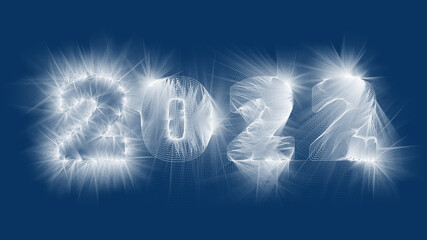 Sparkling '2022' on a dark blue background. Vector graphics