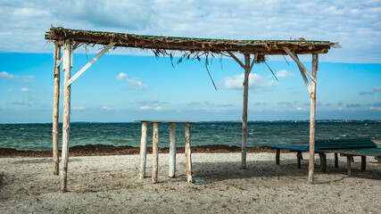 Old wooden shed on the beach