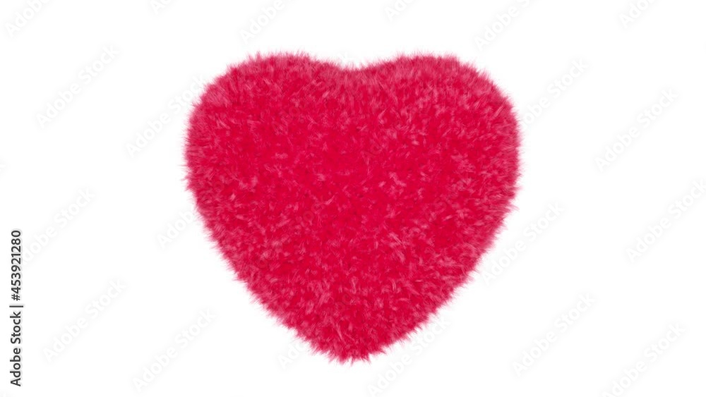 Poster realistic looping 3d animation of the cute and cozy fluffy beating red fur heart rendered in uhd wit