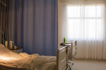 View of empty  bed in hospital room