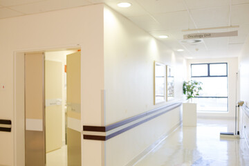 View of empty hospital hallway