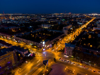 Fototapeta na wymiar Road intersection, top view, summer night, Tyumen