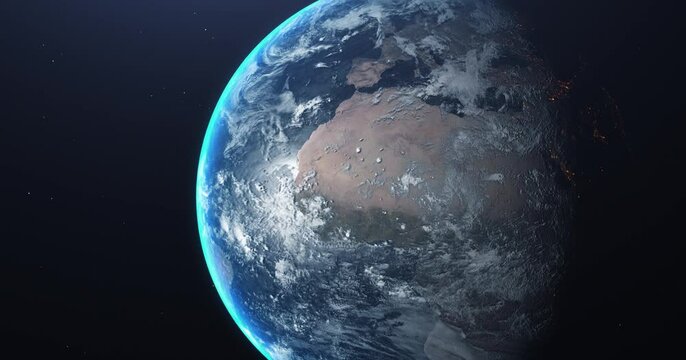 Planet Earth Rotates In Space 3D animation