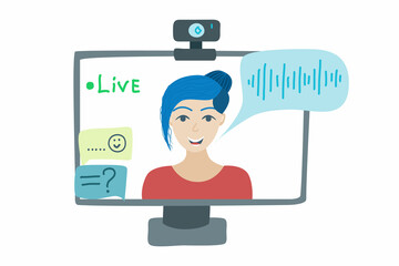 Online education. The girl teacher remotely explains to the students a new topic. Distance learning process