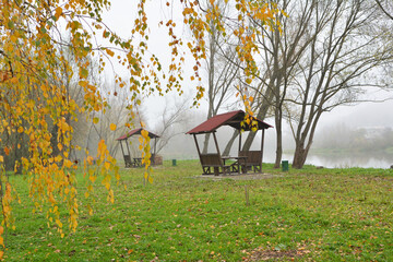 Wooden gazebo by the river