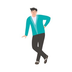 Businessman isolated on a white background. Vector flat illustration. Front view. Happy young man 