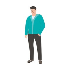 Businessman isolated on a white background. Vector flat illustration. Front view. Happy young man 