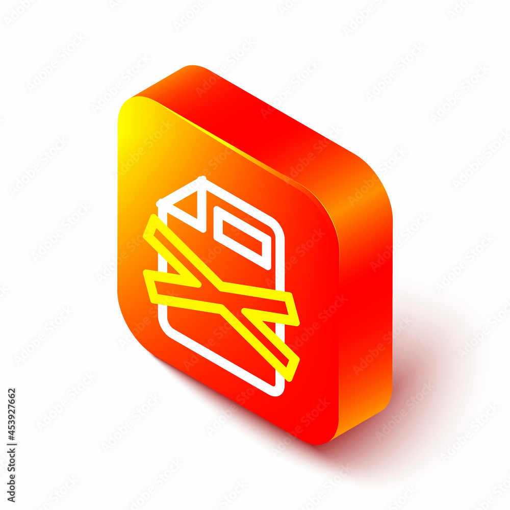 Poster isometric line delete file document icon isolated on white background. rejected document icon. cross