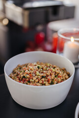 Delicious salads and appetizers at a wedding buffet