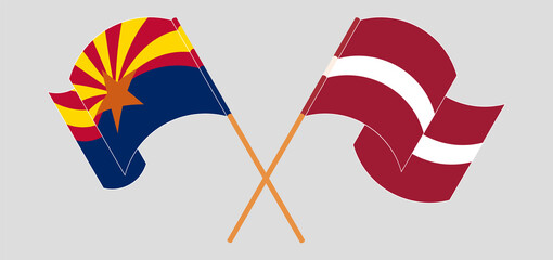 Crossed flags of the State of Arizona and Latvia. Official colors. Correct proportion