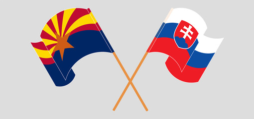 Crossed flags of the State of Arizona and Slovakia. Official colors. Correct proportion