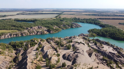 Hills and blue water. Romantsev mountains. The conductors of Tula, a photo from a drone