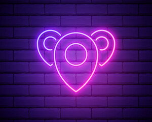 pin neon style icon. Simple thin line, outline vector of web icons for ui and ux, website or mobile application isolated on brick wall