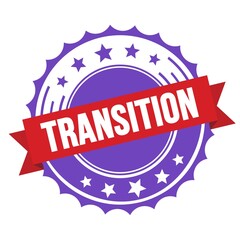 TRANSITION text on red violet ribbon stamp.